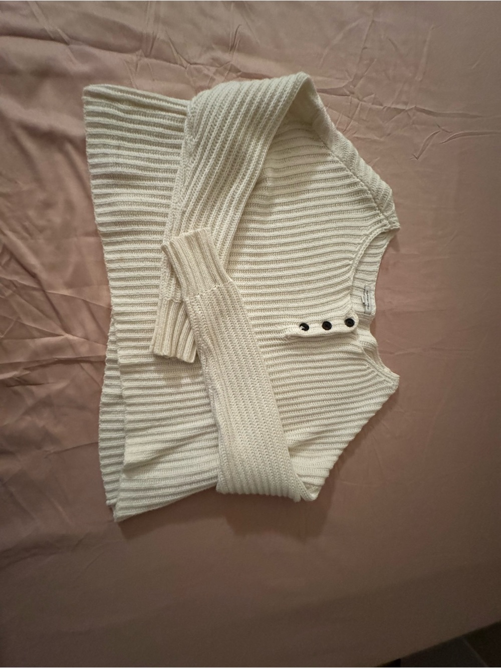 American Eagle Outfitters Cream Ribbed Crewneck Sweater with Button Accent